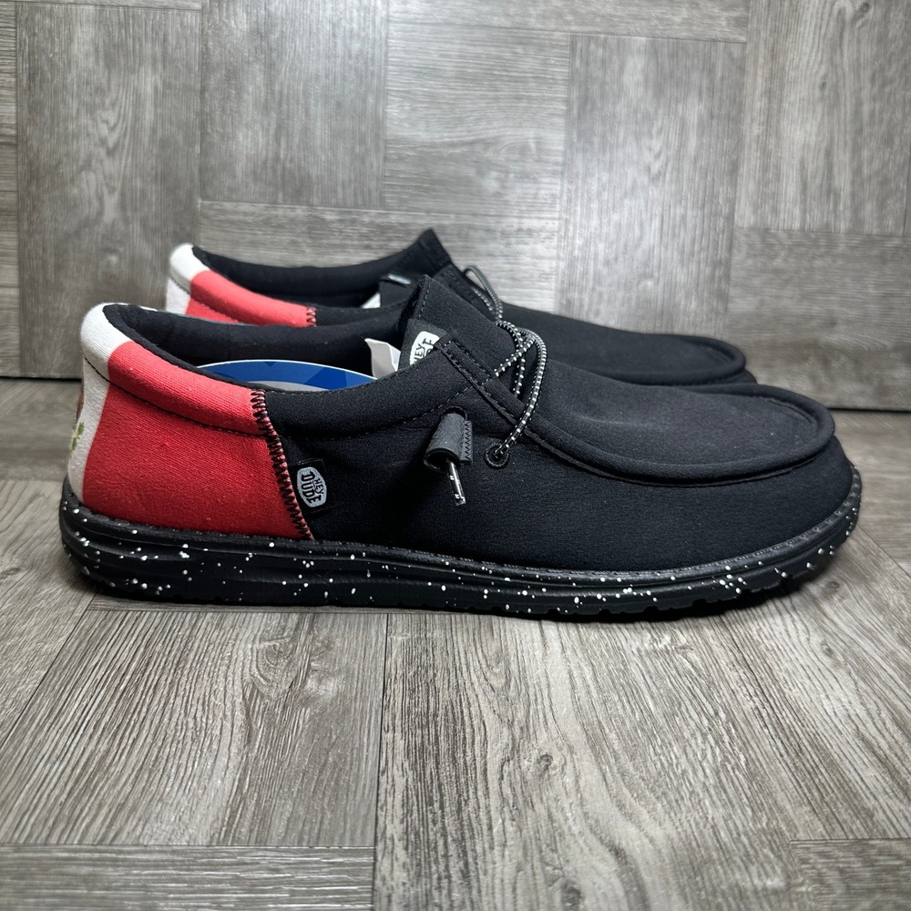 Hey Dude Wally Funk Vida Mens 12 Black Mexico Flag Canvas Loafers NEW